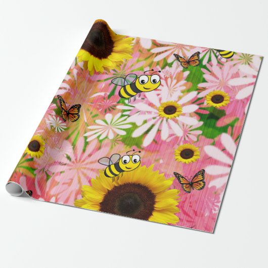 Sonnenblume Hummel Butterfly Matte Wrapping Paper Geschenkpapier (Ungerollt)