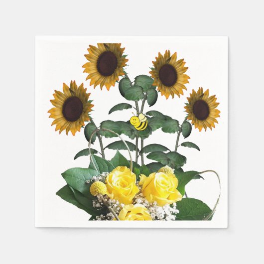 Sonnenblume Hummel Gelbe Rosen Papier Napkins Serviette (Vorderseite)