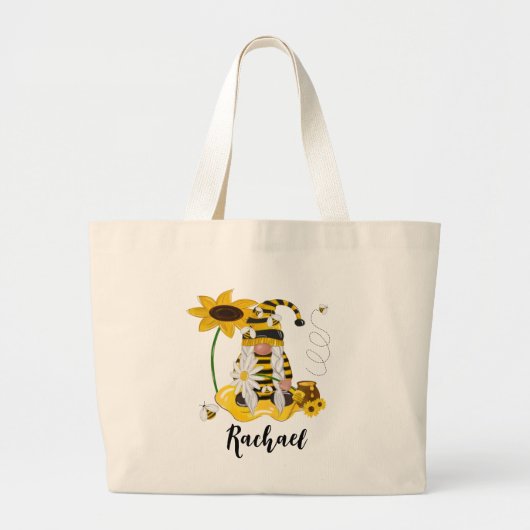Sonnenblume Hummel Gnome Personalisiert Tote Beute Jumbo Stoffbeutel (Vorne)