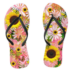 Sonnenblume Hummel Schmetterling Flip Flops Badesandalen