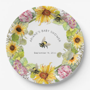 Sonnenblume Hummeln Pink Hydrangea Babydusche Pappteller