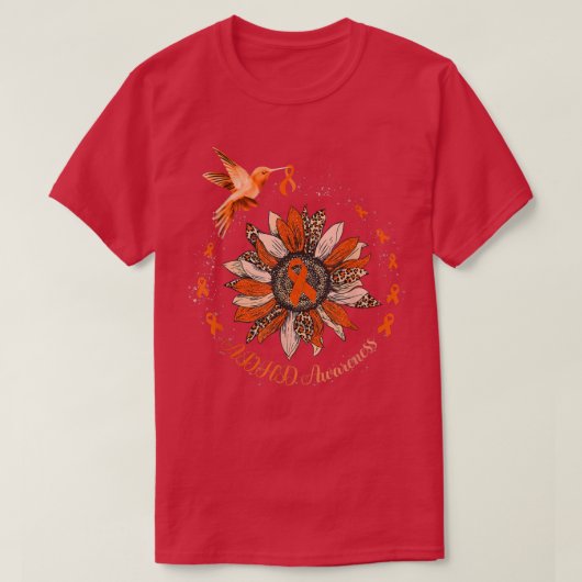 Sonnenblume Hummingbird Orange Ribbon ADHD Warrior T-Shirt (Design vorne)