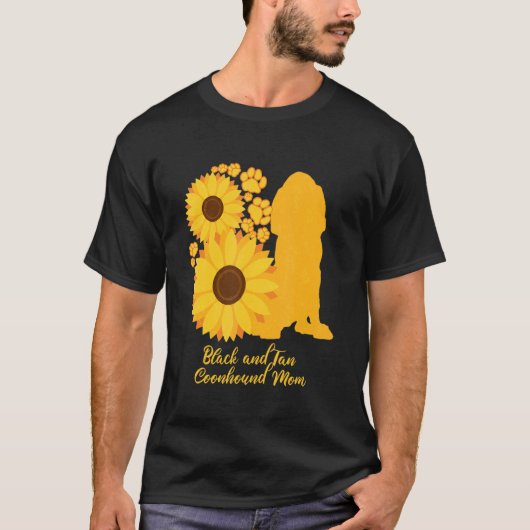 Sonnenblume Hund Mama Schwarz und Tan Coonhound T-Shirt (Vorderseite)