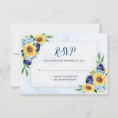 Sonnenblume Hydrangea Blue Watercolor Wedding RSVP Karte (Vorderseite)
