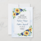 Sonnenblume Hydrangea Blue Watercolor Wedding Save The Date (Vorderseite)