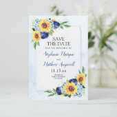 Sonnenblume Hydrangea Blue Watercolor Wedding Save The Date (Stehend Vorderseite)