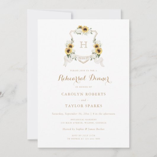 Sonnenblume Hydrangea Wappen Probe Abendessen Hoch Einladung (Vorderseite)