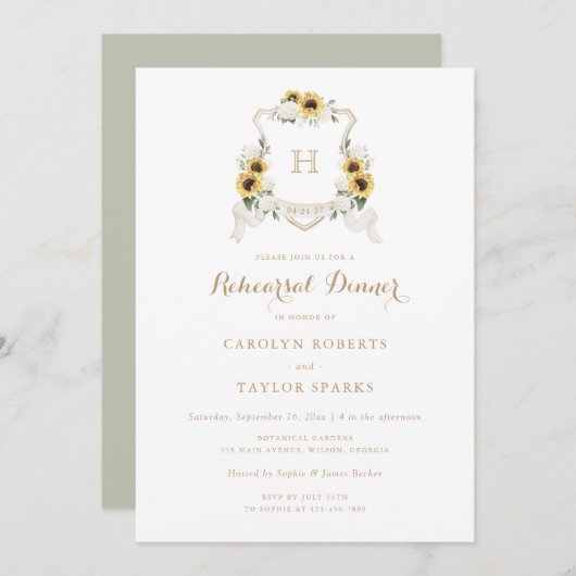 Sonnenblume Hydrangea Wappen Probe Abendessen Hoch Einladung (Vorne/Hinten)