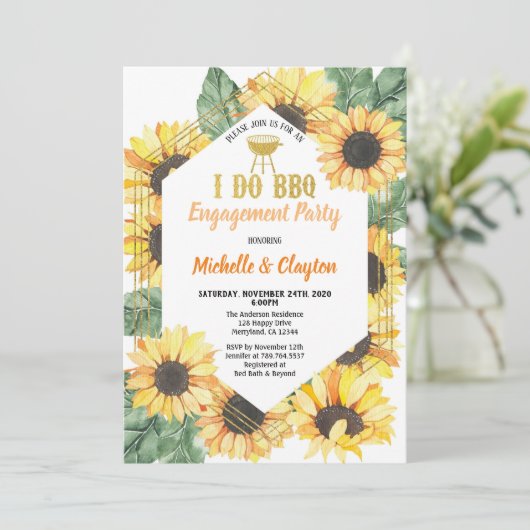 Sonnenblume I tue GRILLEN Engagement Party Einladu Einladung (Stehend Vorderseite)