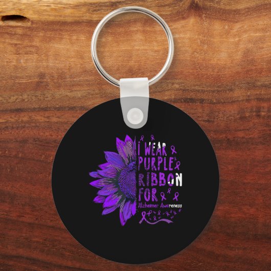 Sonnenblume Ich trage Lila Schleife für Alzheimer  Schlüsselanhänger (Rückseite)