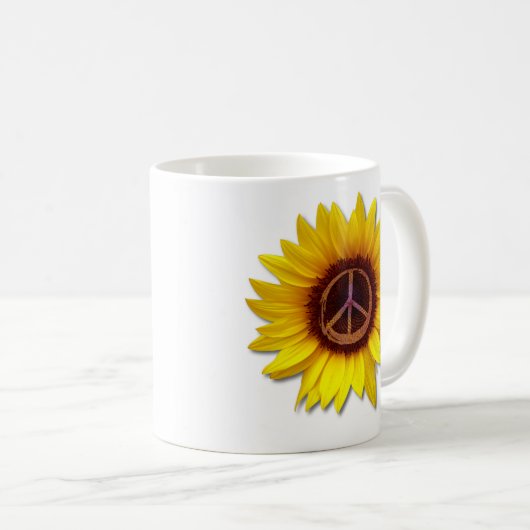 Sonnenblume im Inneren des Friedenssymbols signier Kaffeetasse (VorderseiteRechts)