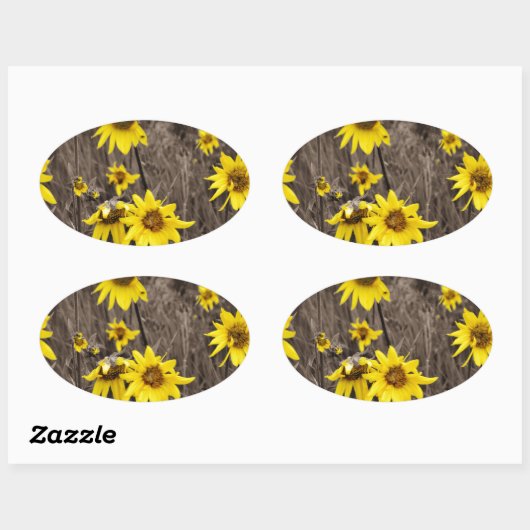 Sonnenblume im Rocky Mountain Ovaler Aufkleber (Blatt)
