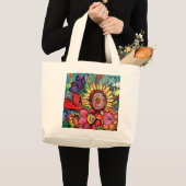 Sonnenblume im rosa Vase Jumbo Stoffbeutel (Vorderseite (Produkt))