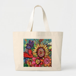 Sonnenblume im rosa Vase Jumbo Stoffbeutel