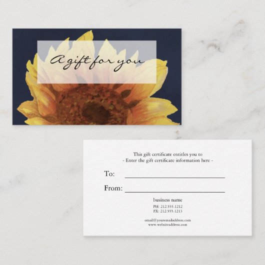 Sonnenblume in Aquarellfarben auf dem Geschenkguts Visitenkarte (Vorne/Hinten)