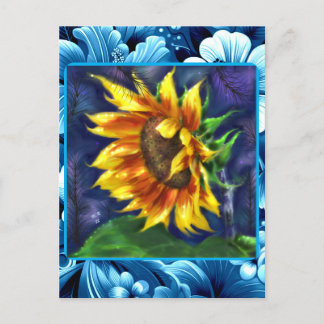 Sonnenblume in der nächtblauen, gelbgrünen Blume Postkarte