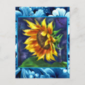 Sonnenblume in der nächtblauen, gelbgrünen Blume Postkarte (Vorderseite)