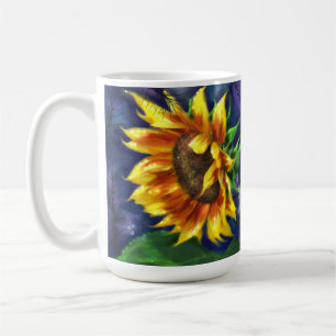 Sonnenblume in der nächtgelben blauen Blume Kaffeetasse