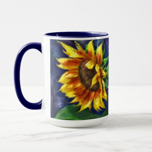 Sonnenblume in der nächtgelben blauen Blume Tasse (Links)