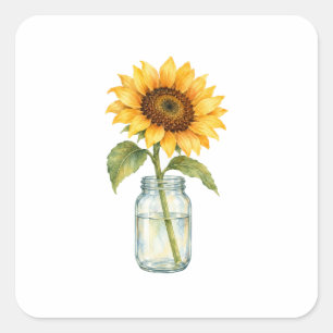 Sonnenblume in einem Mason-Glas Quadratischer Aufkleber