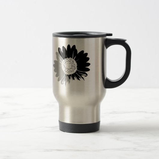 Sonnenblume in grauer Farbe Reisebecher (Rechts)