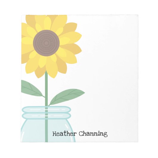 Sonnenblume in Mason Jar - Name hinzufügen Notizblock (Vorderseite)