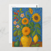 Sonnenblume in Vase Postkarte (Vorne/Hinten)