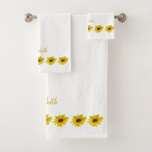 Sonnenblume in Weiß mit Name Badhandtuch Set (Insitu)