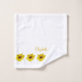 Sonnenblume in Weiß mit Name Badhandtuch Set (Waschlappen)
