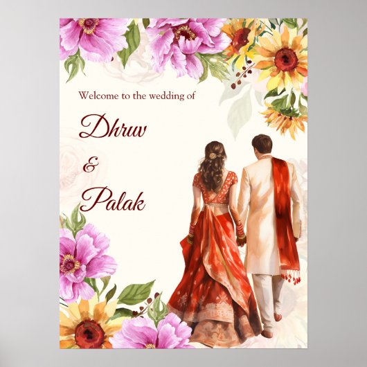 Sonnenblume indisches Ehepaar Begrüßungszeichen Poster (Vorne)