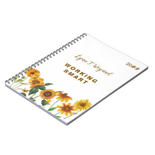 Sonnenblume Individueller Name Helle Florale Kladd Notizblock