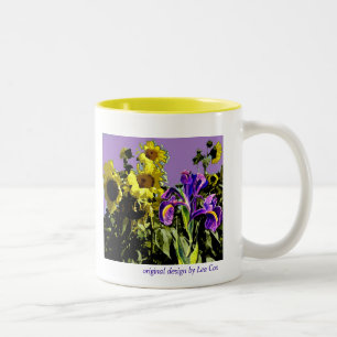 Sonnenblume-Iris-Tasse mit dem Namen des Künstler Zweifarbige Tasse