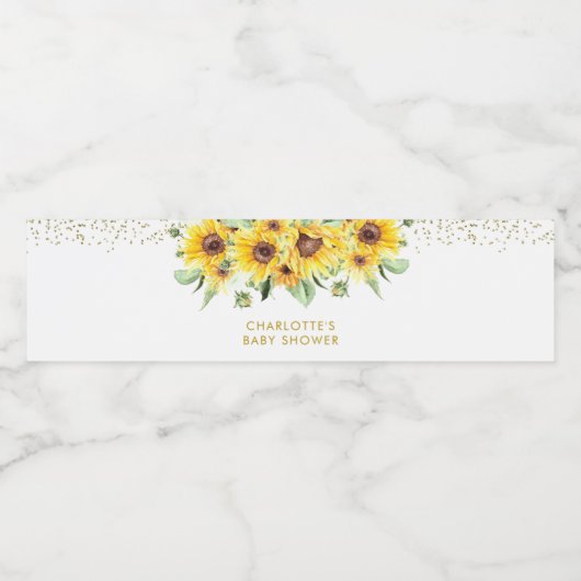 Sonnenblume ist auf dem Weg Baby Dusche Wasser Fla Wasserflaschenetikett (Einzelnes Label)