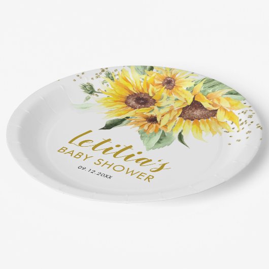 Sonnenblume ist auf dem Weg Babydusche Papierplatt Pappteller (Schrägansicht)