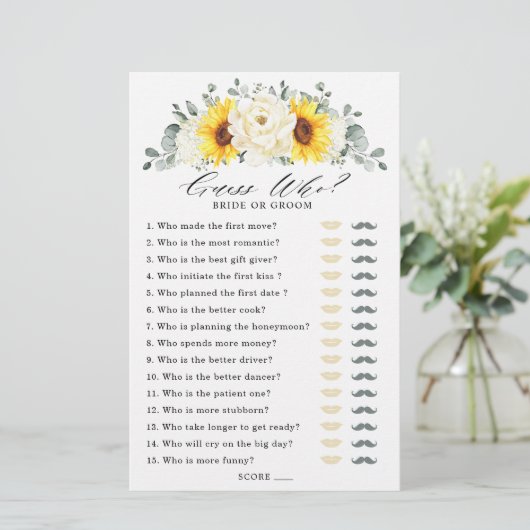 Sonnenblume Ivory Peony Brautparty Game Guess Who (Stehend Vorderseite)