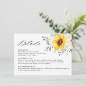 Sonnenblume Ivory Peony Eucalyptus Hochzeitdetails Begleitkarte (Stehend Vorderseite)
