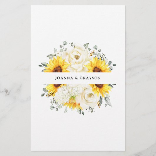 Sonnenblume Ivory Peony Eucalyptus Wedding Menu (Rückseite)
