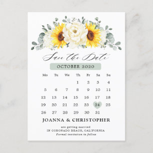 Sonnenblume Ivory Peony Eukalyptus Save the Date Postkarte