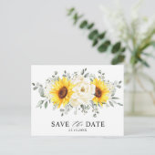 Sonnenblume Ivory Peony Eukalyptus Save the Date Postkarte (Stehend Vorderseite)