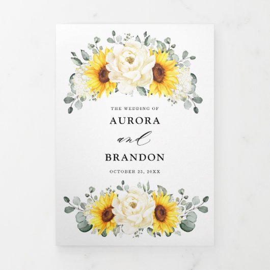 Sonnenblume Ivory Peony Floral Eucalyptus Wedding Dreifach Gefaltete Ankündigung (Cover)