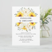 Sonnenblume Ivory Peony Floral Eucalyptus Wedding Einladung (Stehend Vorderseite)