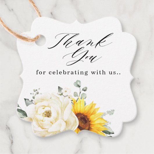 Sonnenblume Ivory Peony Floral Eucalyptus Wedding Geschenkanhänger (Vorderseite)