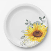 Sonnenblume Ivory Peony Floral Eucalyptus Wedding Pappteller (Vorderseite)