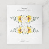 Sonnenblume Ivory Peony Floral Eucalyptus Wedding Platzkarte (Außenseite Aufgefaltet)