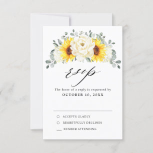 Sonnenblume Ivory Peony Floral Eucalyptus Wedding RSVP Karte