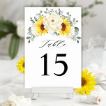 Sonnenblume Ivory Peony Floral Eucalyptus Wedding Tischnummer<br><div class="desc">Die elegante,  moderne,  blumengeschmückte Hochzeitsfeier im Hochsommer mit einem Blumenstrauß aus Aquarellblüten und Peonies in den Farbtönen von reichhaltigem Gelb,  Elfenbein,  üppig grünen botanischen Blätter und Eukalyptus. Weitere passende Designs und Variationen finden Sie in meinem "Blitzweddingpaperie" Shop. Und zögern Sie nicht,  mich für weitere Anpassungen oder Match-Artikel zu kontaktieren.</div>