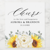 Sonnenblume Ivory Peony Floral Eucalyptus Wedding Weinetikett (Einzelnes Label)