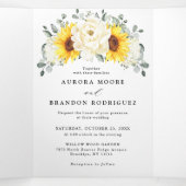 Sonnenblume Ivory Peony Floral QR Code Hochzeit Dreifach Gefaltete Ankündigung (Innenseite Mitte)