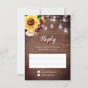 Sonnenblume Jar Lights Burgundy Blush Floral Weddi RSVP Karte