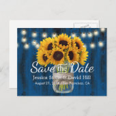 Sonnenblume Jar Navy Blauer Stall Hochzeit Retten Ankündigungspostkarte (Vorne/Hinten)